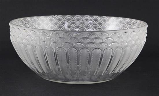 A Rene Lalique clear and frosted glass bowl, 24.5cm, rim chip